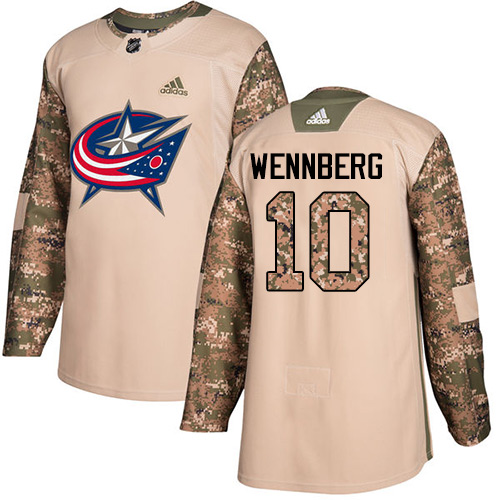 Adidas Blue Jackets #10 Alexander Wennberg Camo Authentic Veterans Day Stitched Youth NHL Jersey - Click Image to Close
